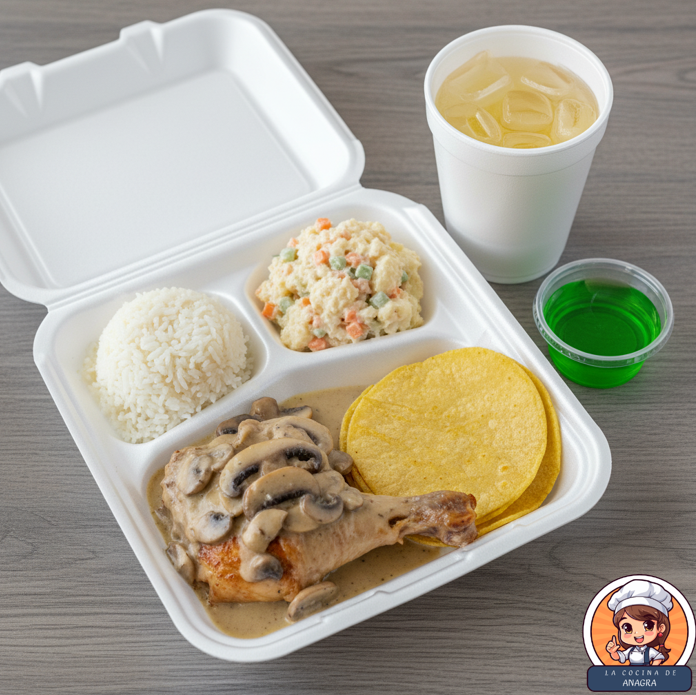 Menú 3 - Pollo en salsa de champiñones